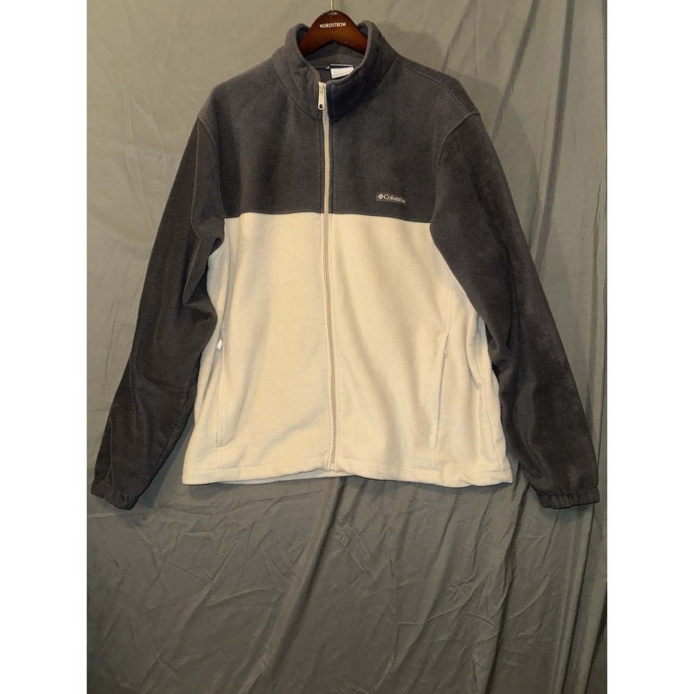 Columbia Mens Fleece‎ Zip Up Jacket Size XXL Gray And Cream Warm 2XL